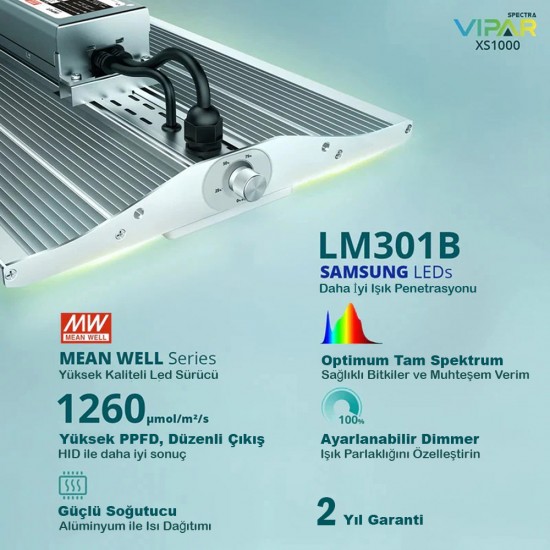 Vipar Spectra 1000 watt Tam Spektrumlu Samsung LED Bitki Büyütme Işığı